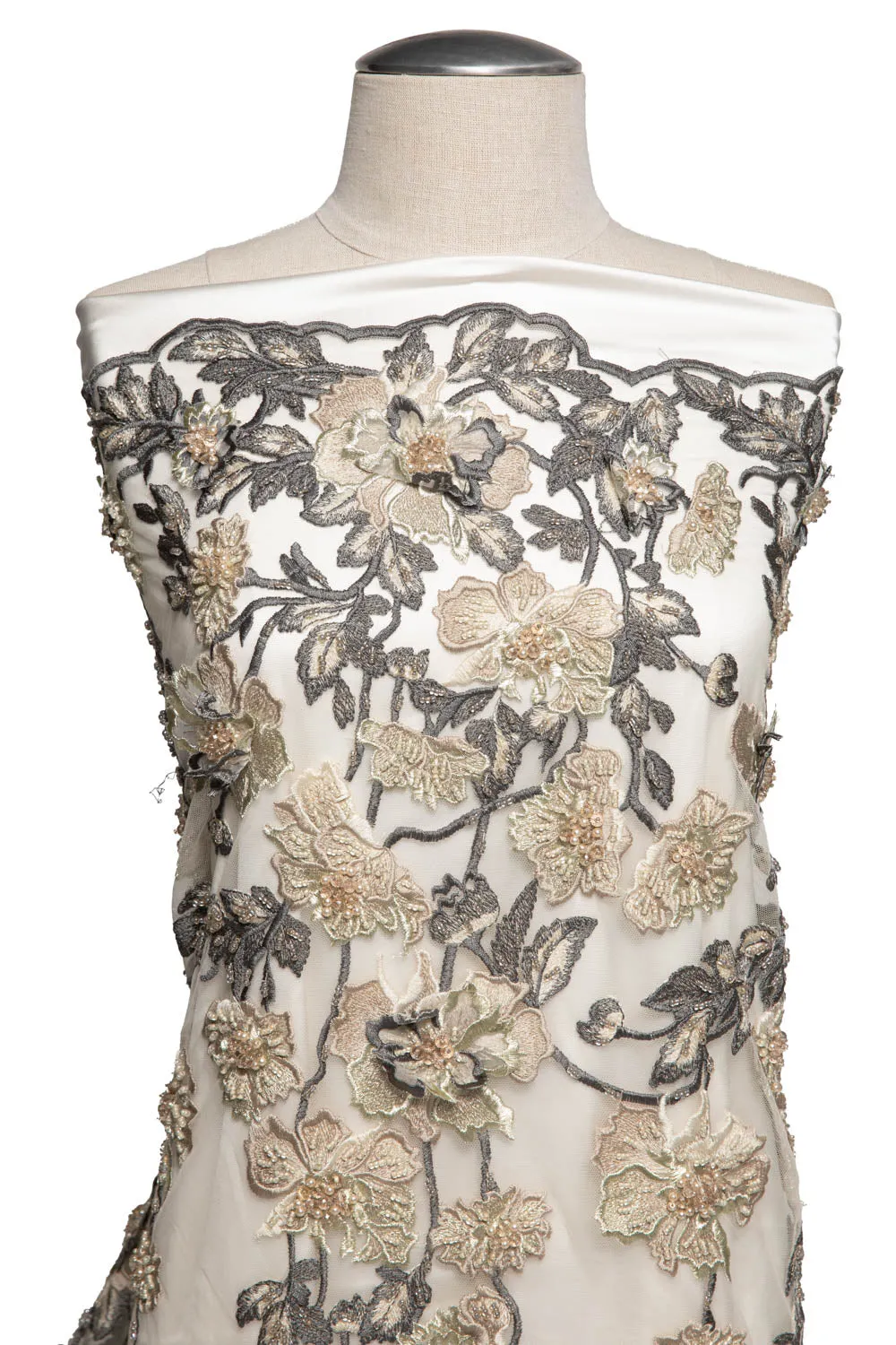 Tulle Lace Fabric Embroidered W/Applique with 3D Floral Design 52" Wide | Exquisite Fabric