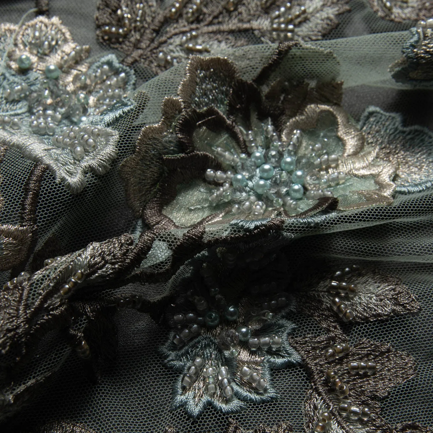 Tulle Lace Fabric Embroidered W/Applique with 3D Floral Design 52" Wide | Exquisite Fabric