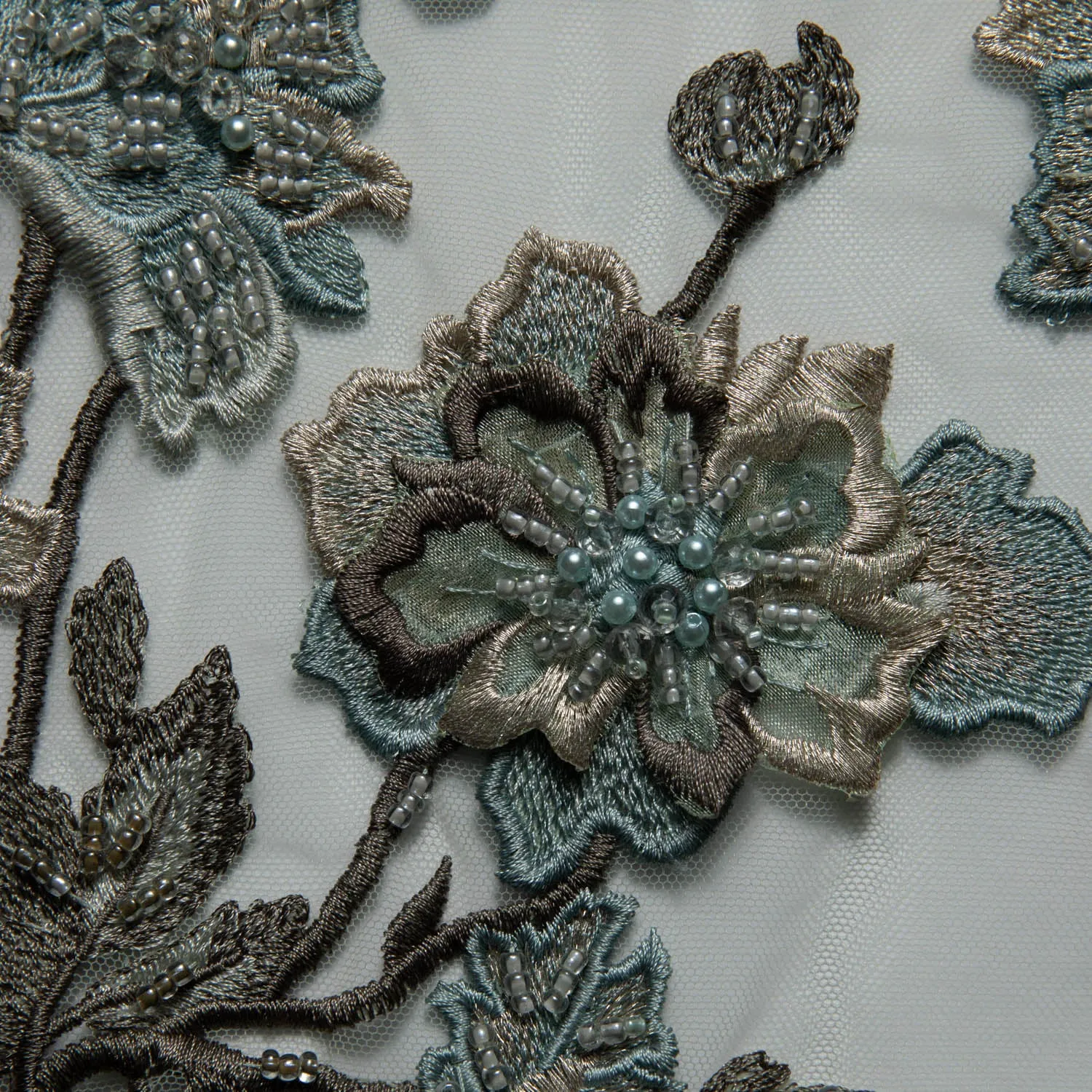 Tulle Lace Fabric Embroidered W/Applique with 3D Floral Design 52" Wide | Exquisite Fabric