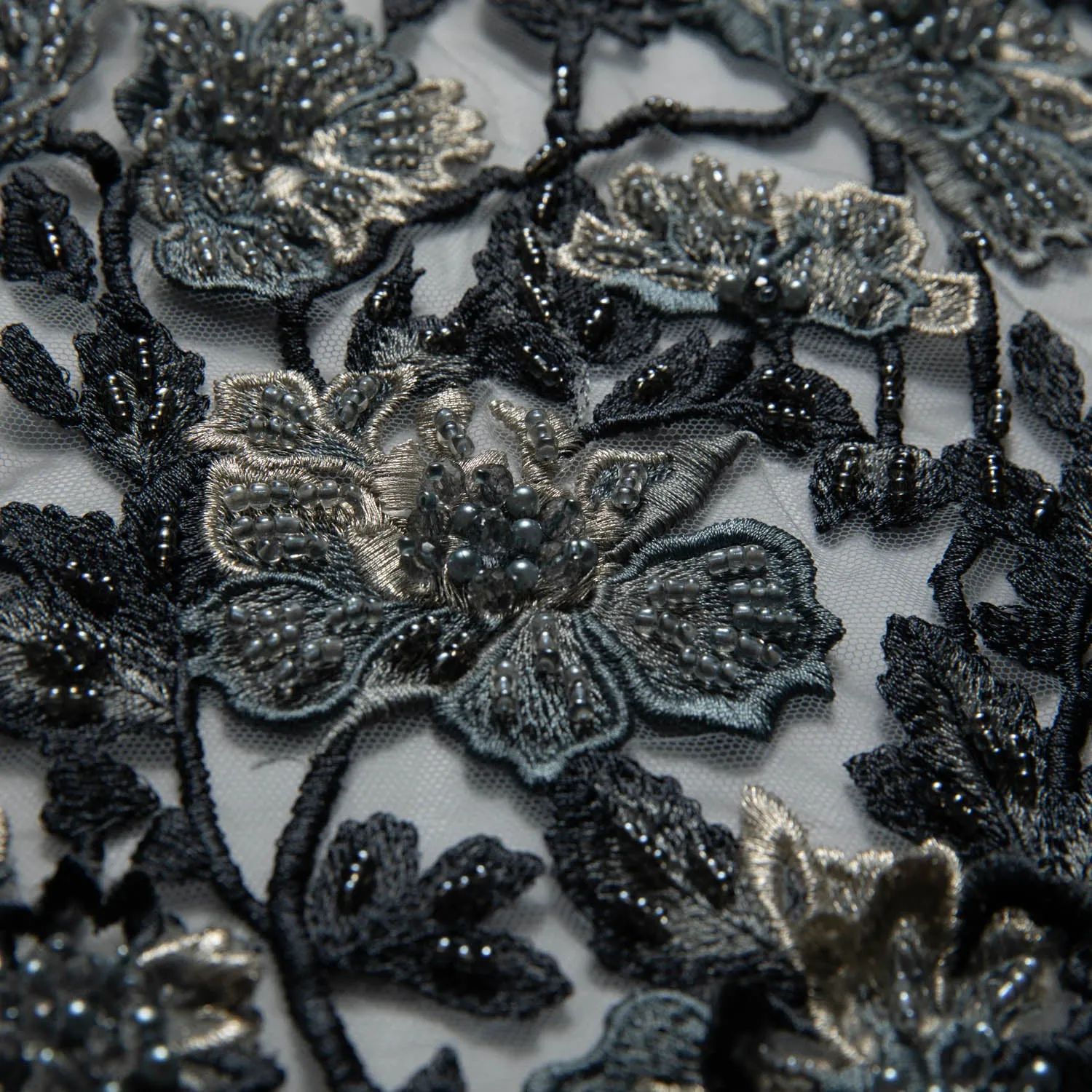 Tulle Lace Fabric Embroidered W/Applique with 3D Floral Design 52" Wide | Exquisite Fabric
