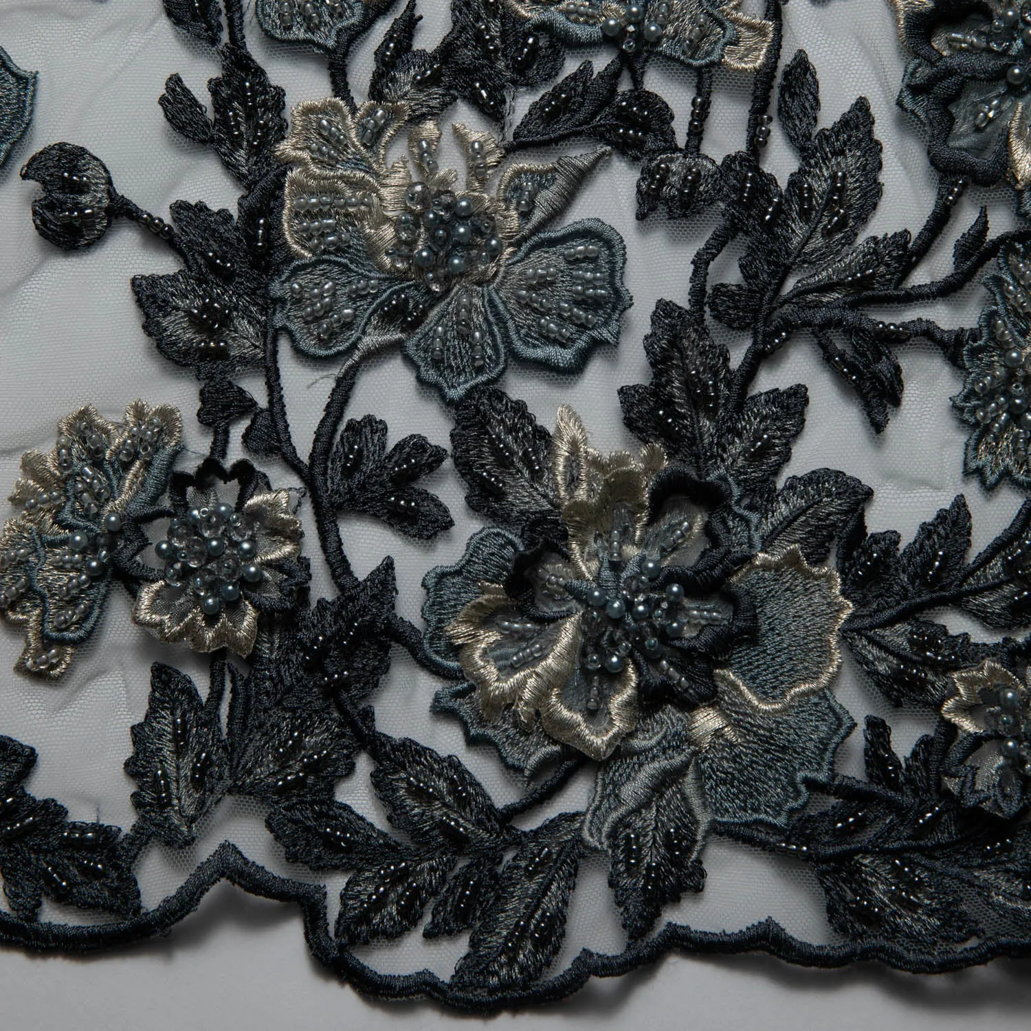 Tulle Lace Fabric Embroidered W/Applique with 3D Floral Design 52" Wide | Exquisite Fabric