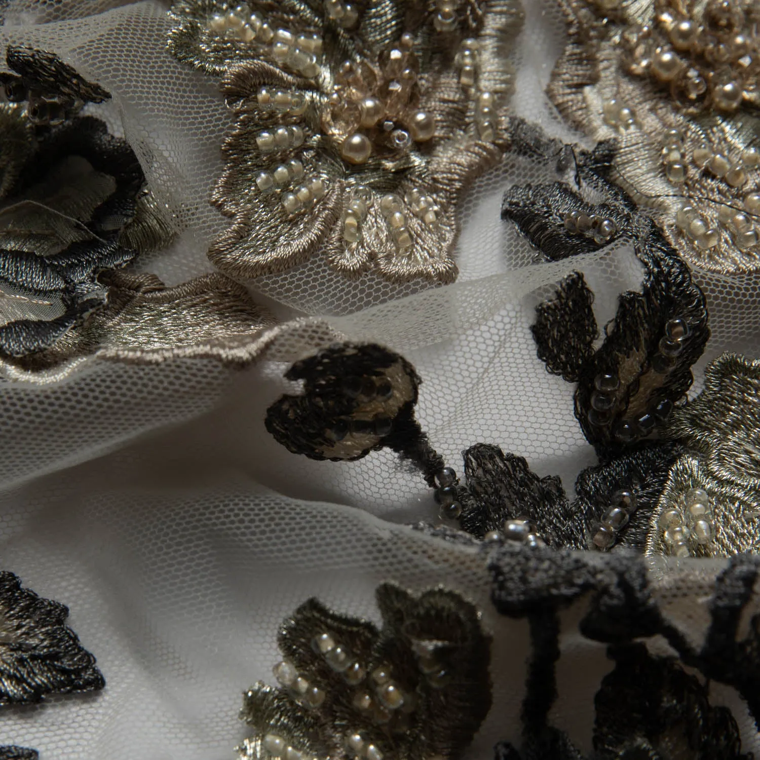 Tulle Lace Fabric Embroidered W/Applique with 3D Floral Design 52" Wide | Exquisite Fabric