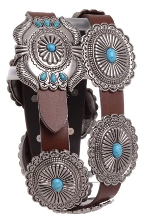 Turquoise On Concho Leather Belt