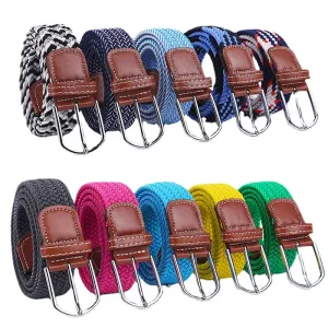 Unisex Casual Knitted Pin Buckle Jeans Belt Woven Canvas Elastic Expandable Stretch Belts for Women Men Girdle