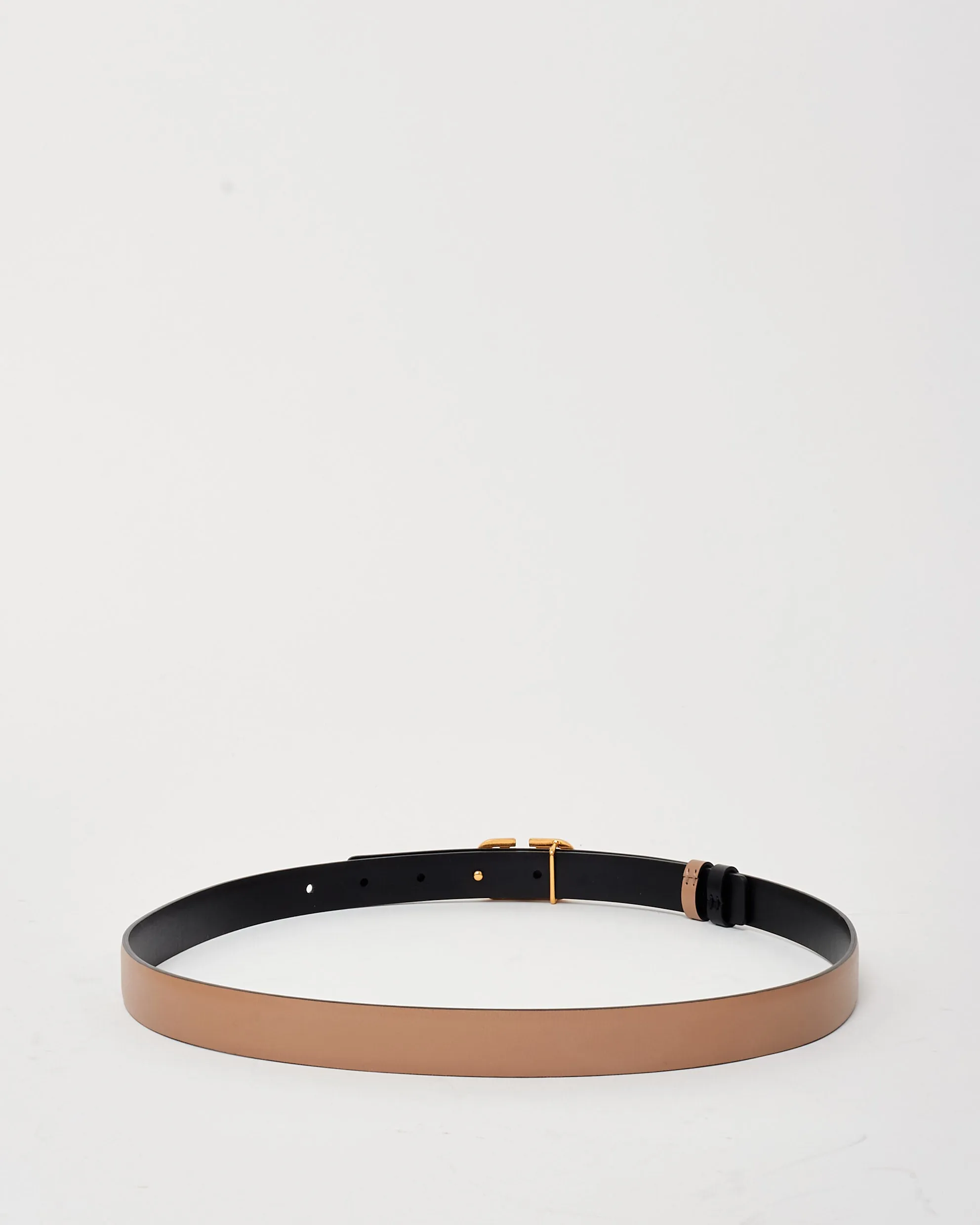 Valentino Beige & Black Leather VLogo Reversible Thin Belt - 80