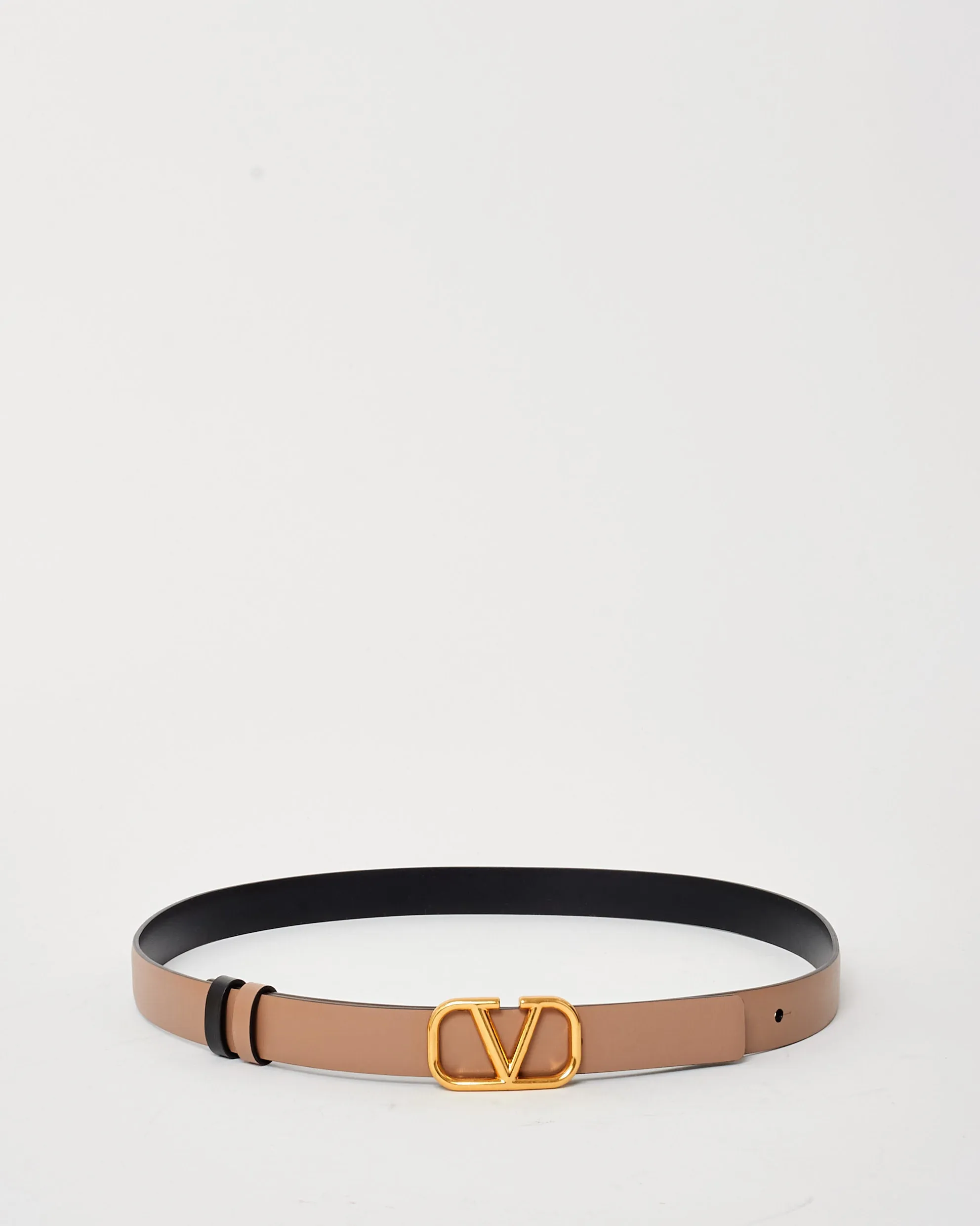 Valentino Beige & Black Leather VLogo Reversible Thin Belt - 80