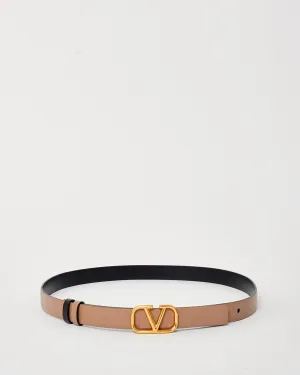 Valentino Beige & Black Leather VLogo Reversible Thin Belt - 80