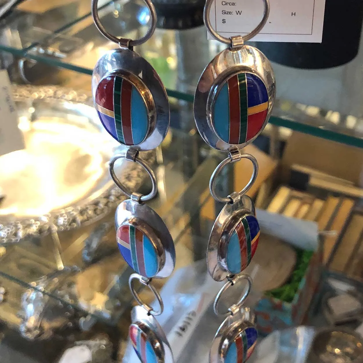 Vintage American Southwest Inlaid Multi-Stone Sterling Silver 17 Concho Style Belt