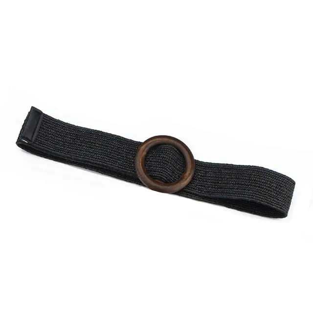 Vintage Boho Braided Waist Belt Summer Solid Female Belt Round Wooden Smooth Buckle Fake Straw Wide Belts For Women Hot Sale