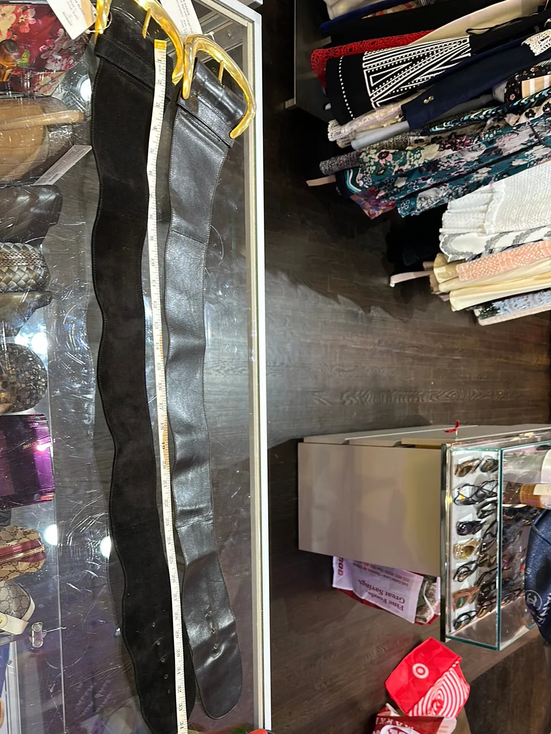 Vintage: Donna Karan Black Suede Belt with Large Gold Buckle