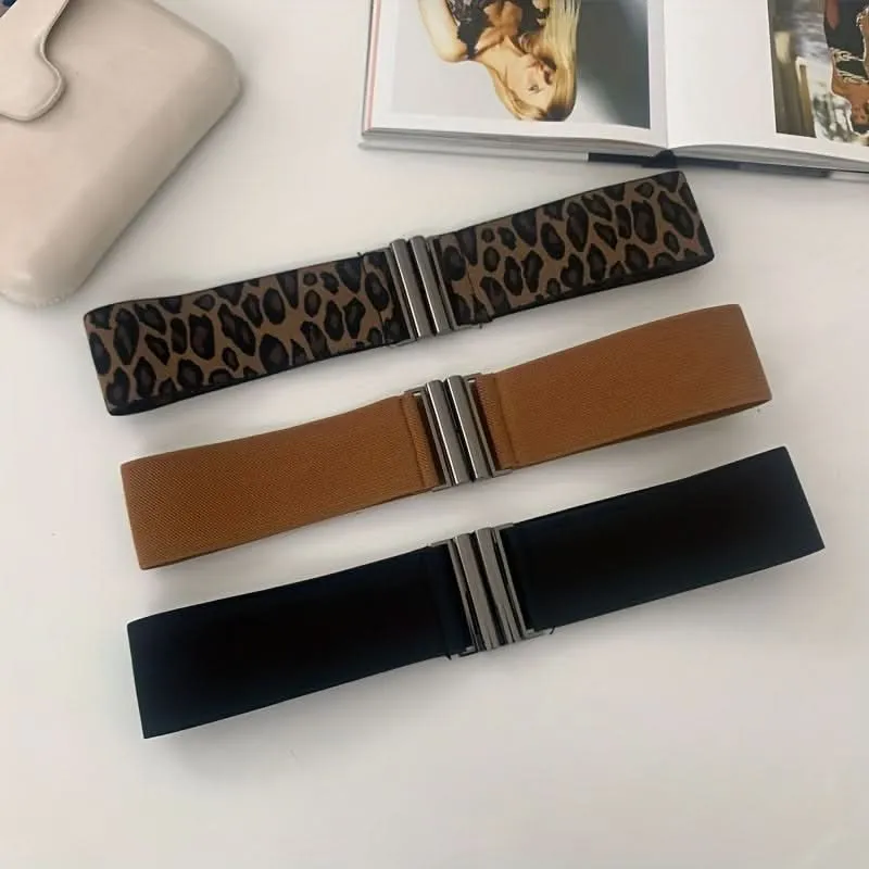 Vintage Leopard Print Elastic Waist Belt for Women