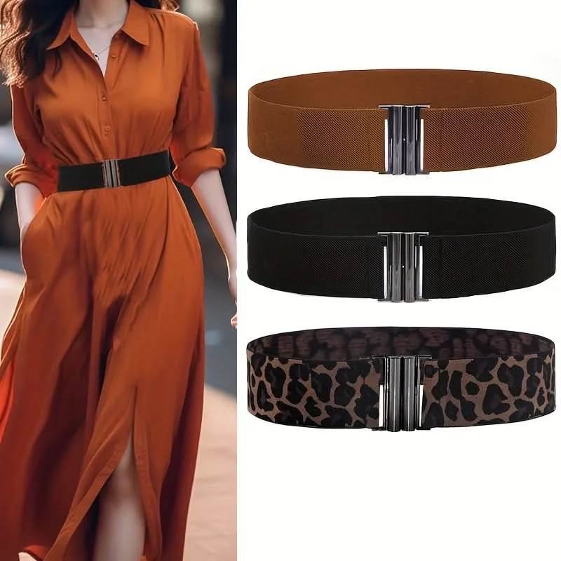 Vintage Leopard Print Elastic Waist Belt for Women