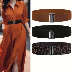 Vintage Leopard Print Elastic Waist Belt for Women