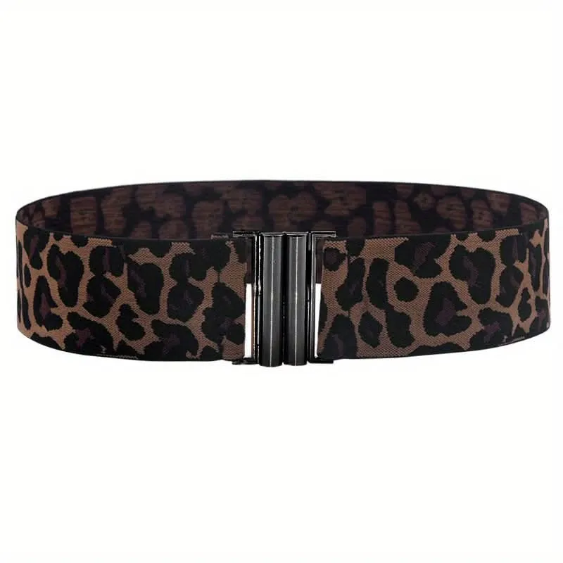 Vintage Leopard Print Elastic Waist Belt for Women