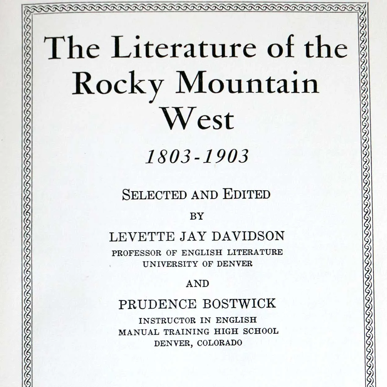 Vintage Signed Book: The Literature of the Rocky Mountain West 1803-1903 by Levette J. Davidson
