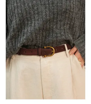Vintage Suede Cowhide Women’s Belt – Retro Gold Buckle, Skinny Adjustable Genuine Leather Belt, Decorative for Dresses, Jeans, and Pants