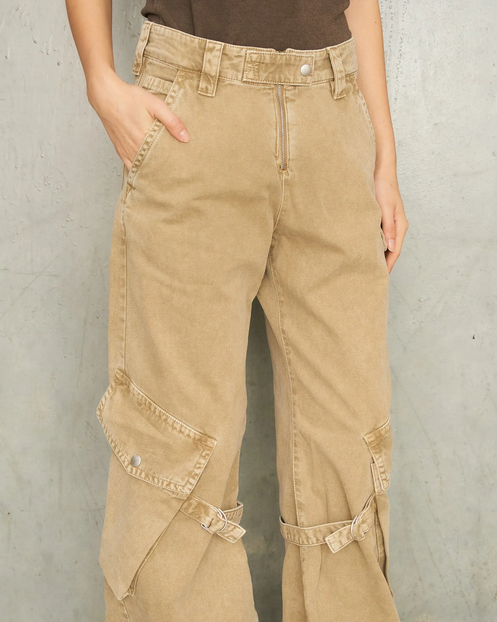 Washed Beige Cargo Trousers