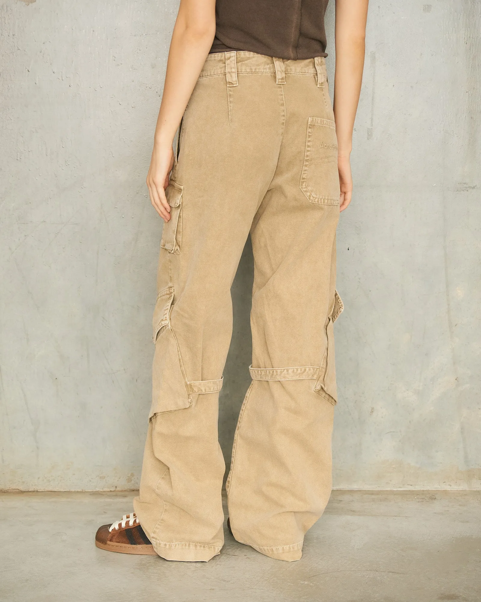 Washed Beige Cargo Trousers