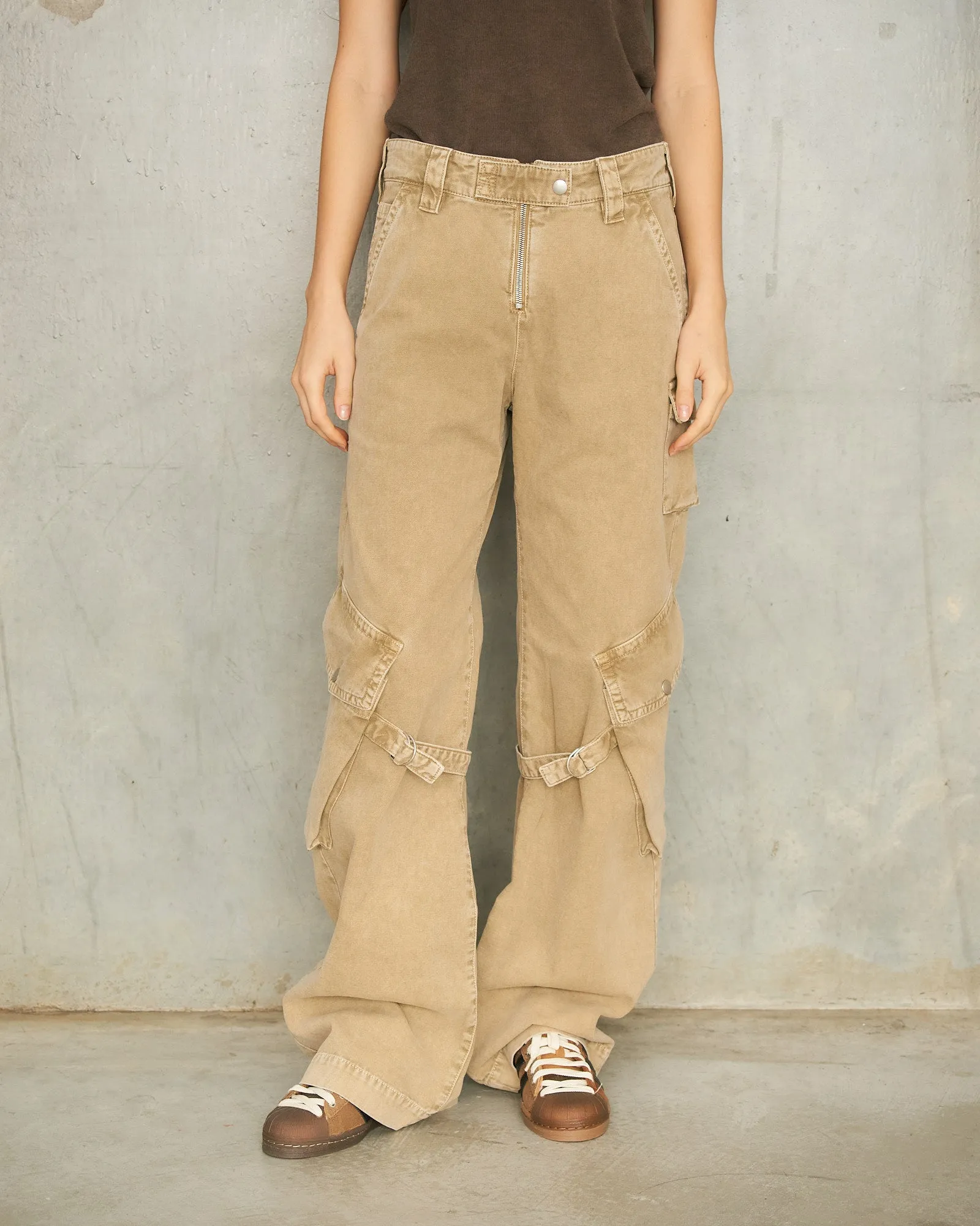 Washed Beige Cargo Trousers