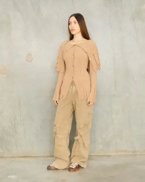 Washed Beige Cargo Trousers