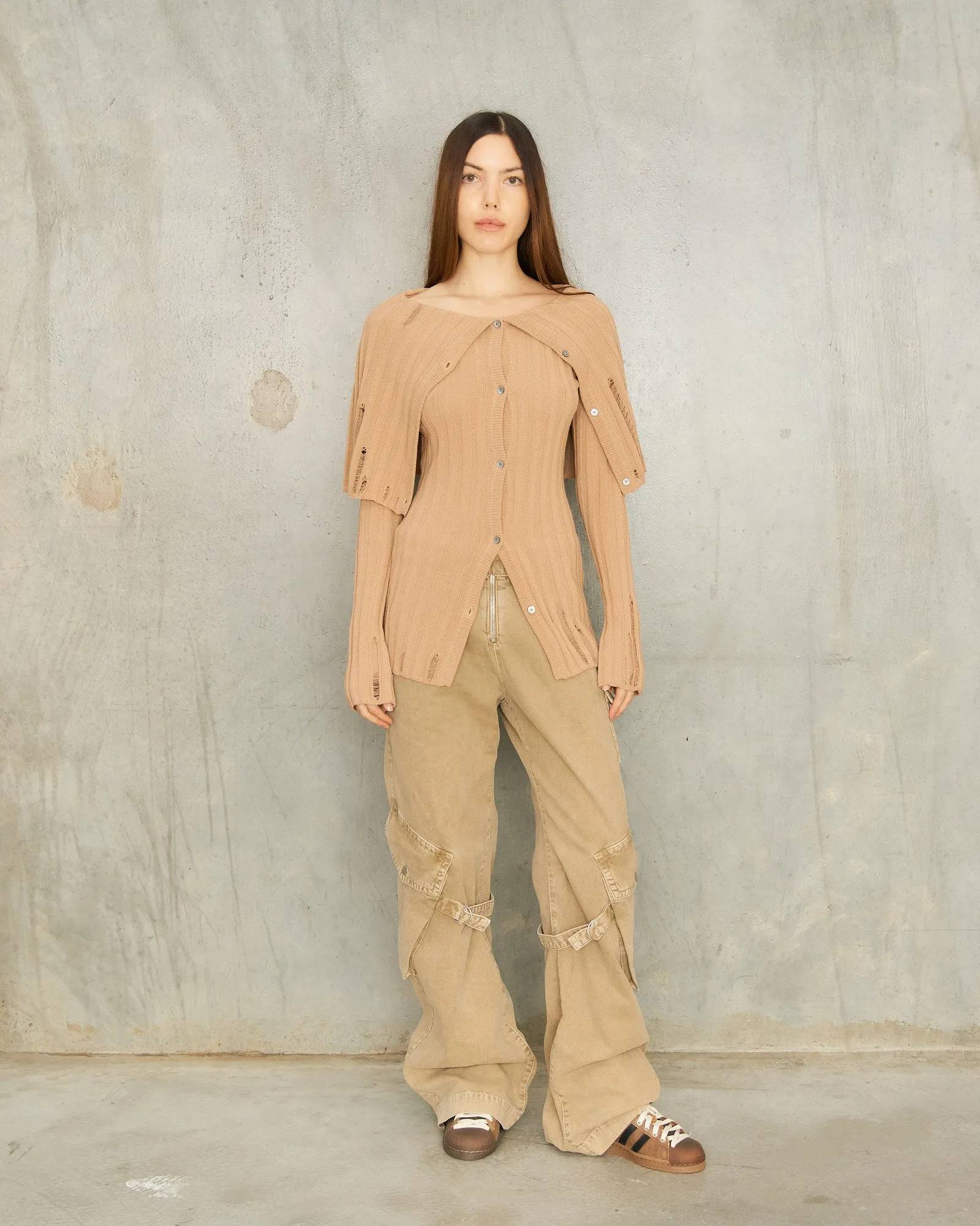 Washed Beige Cargo Trousers