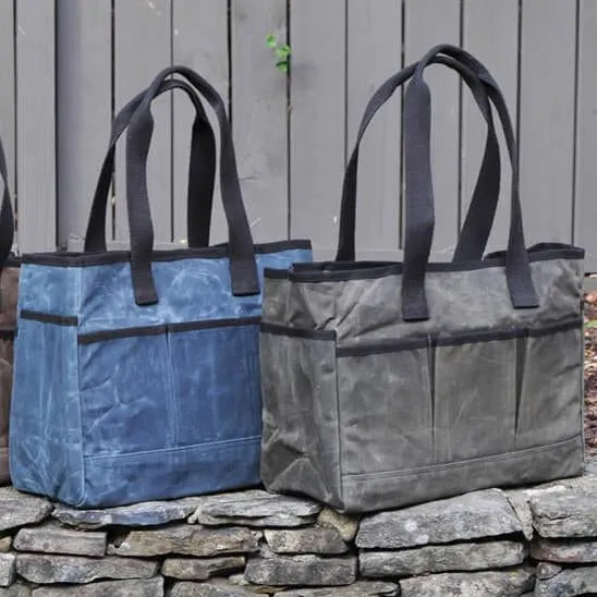 Waxed Canvas Utility Tote - Father's Day Gift - Gift for Men - Navy Blue