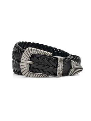 Weave Leather Belt with Sunburst Palladium-Toned Buckle