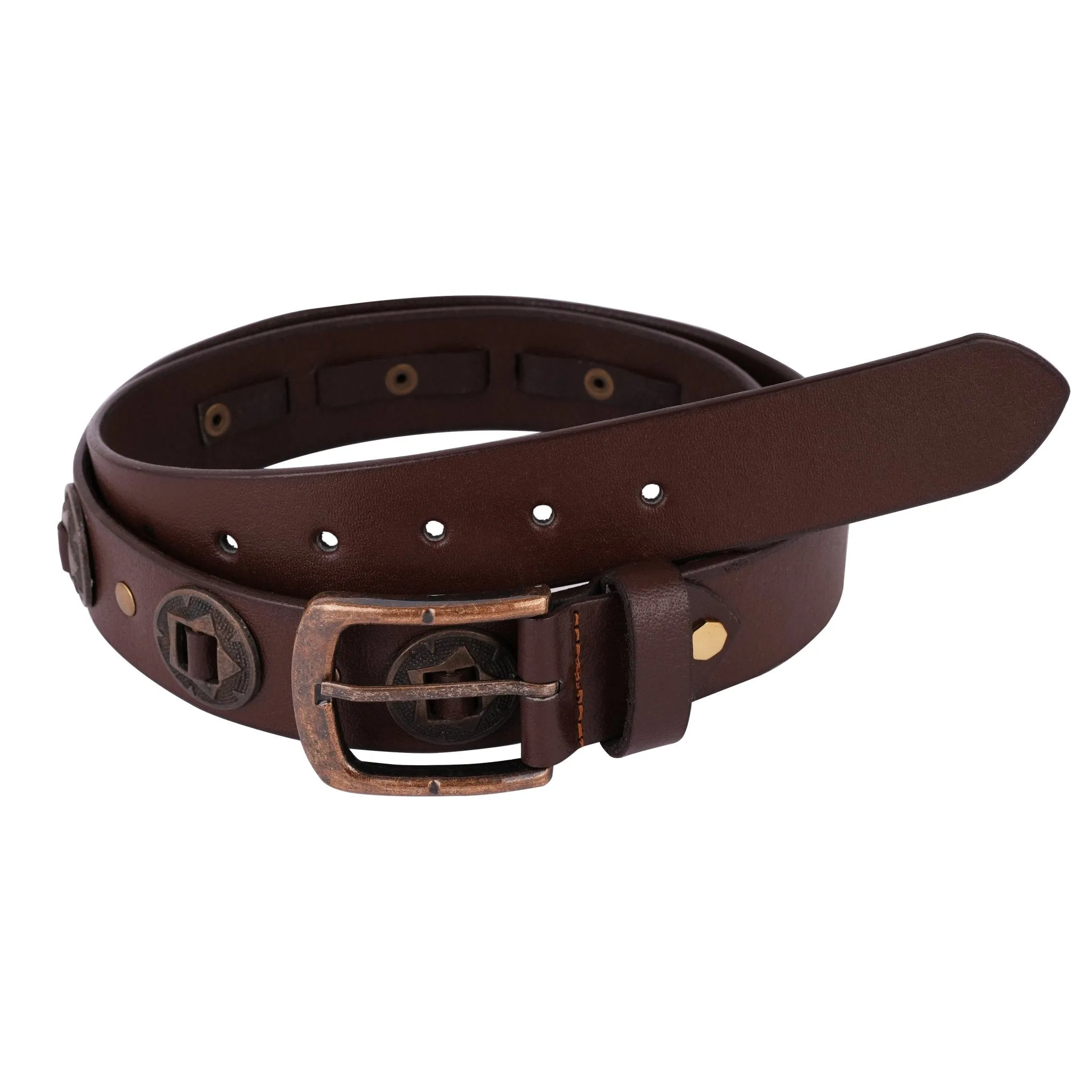 Western Concho Genuine Leather Belts Laced Biker Style