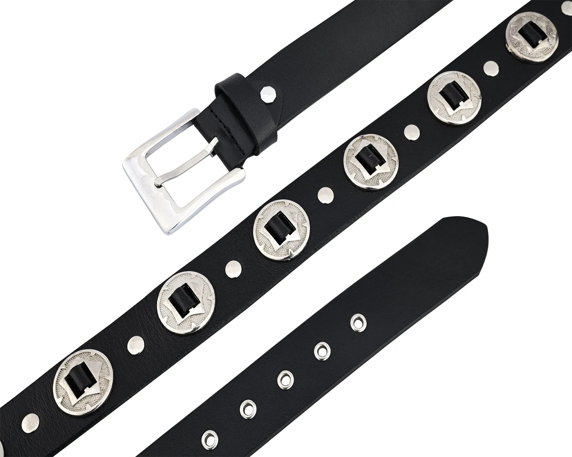 Western Concho Genuine Leather Belts Laced Biker Style