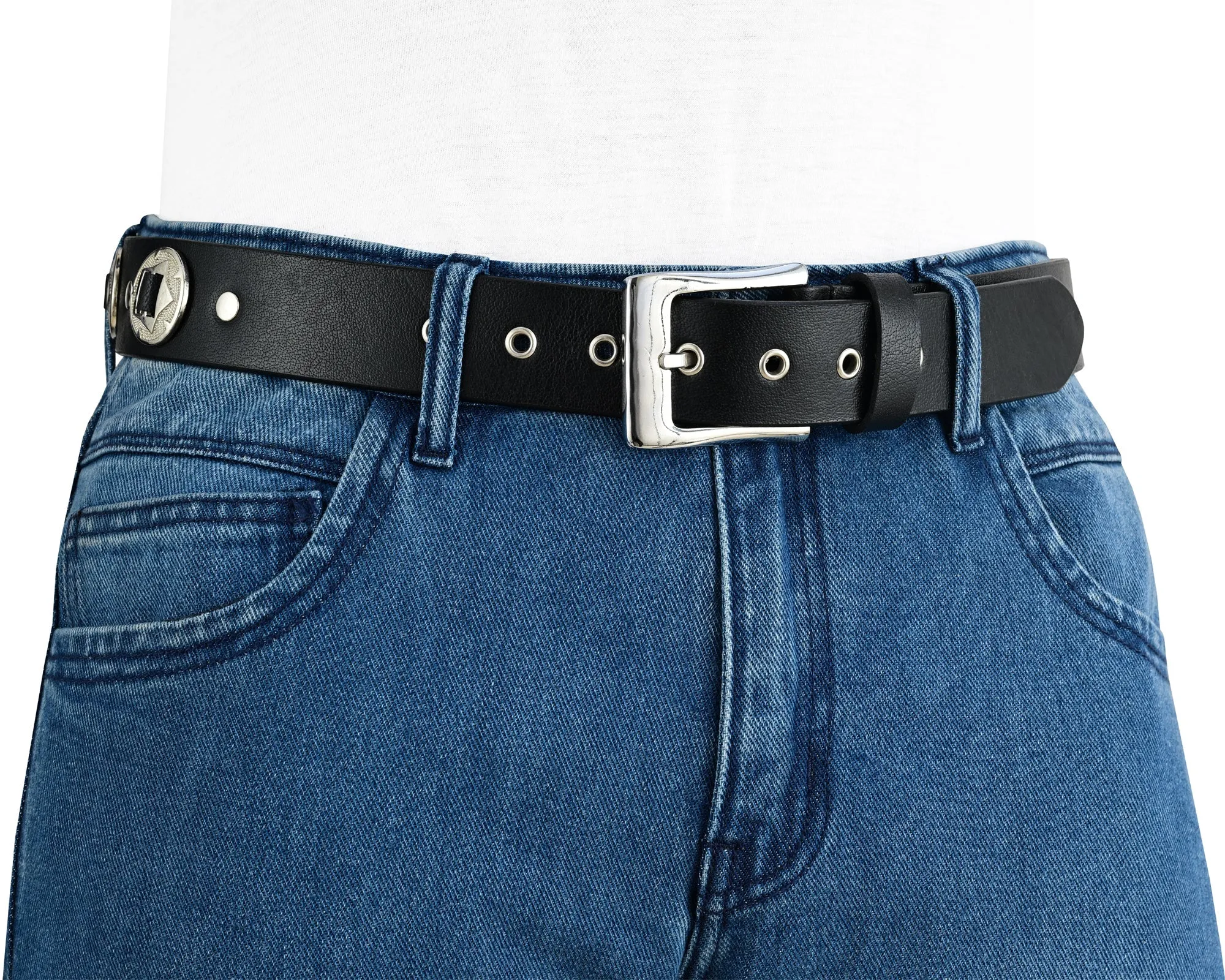 Western Concho Genuine Leather Belts Laced Biker Style