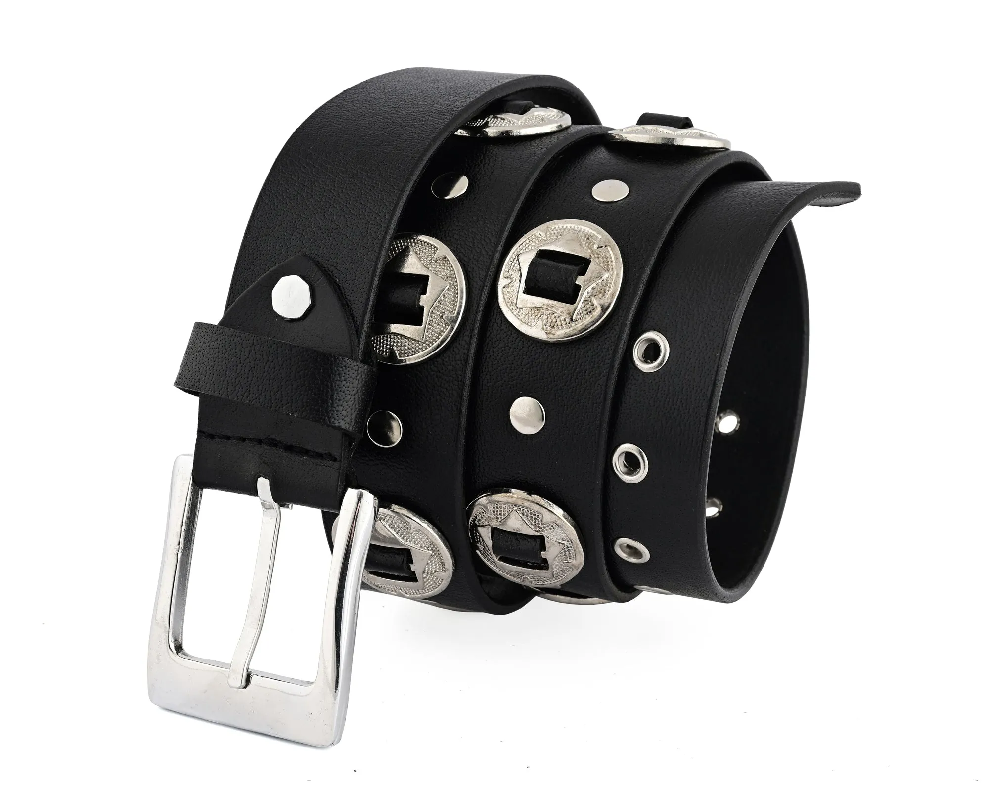 Western Concho Genuine Leather Belts Laced Biker Style