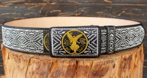 WESTERN EMBROIDERED BLACK EL CENTENARIO LEATHER  BELT