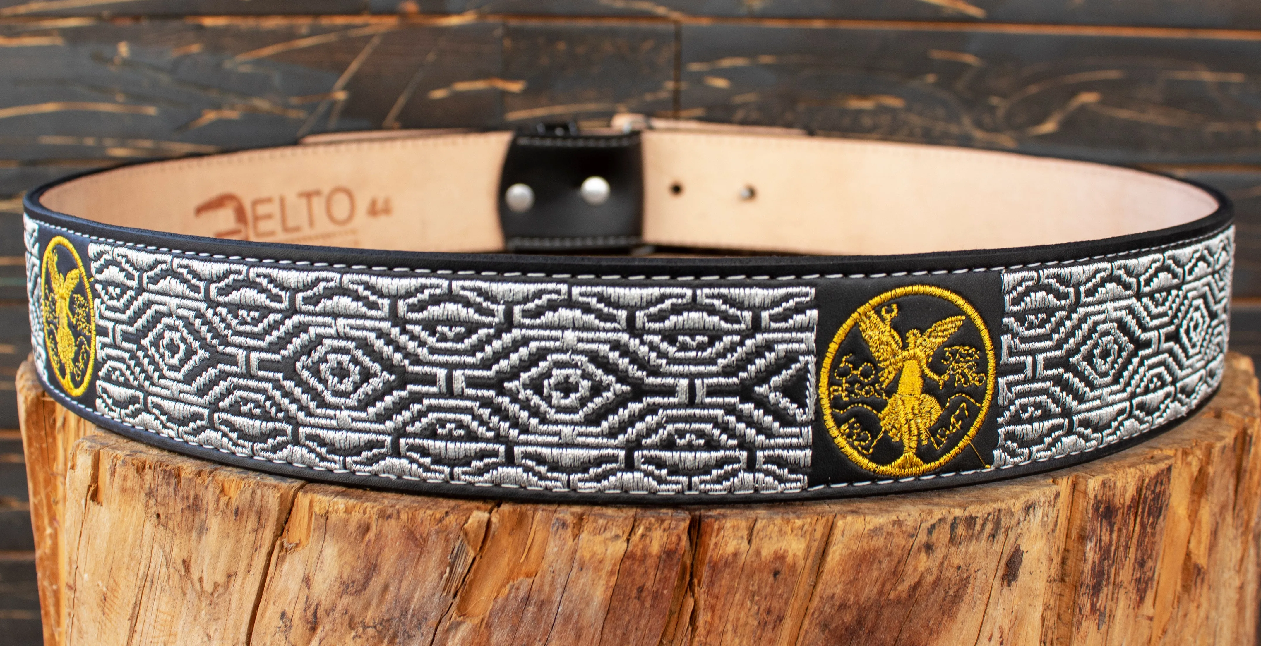 WESTERN EMBROIDERED BLACK EL CENTENARIO LEATHER  BELT