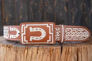 WESTERN EMBROIDERED HORSESHOE MARIACHI LEATHER BELT