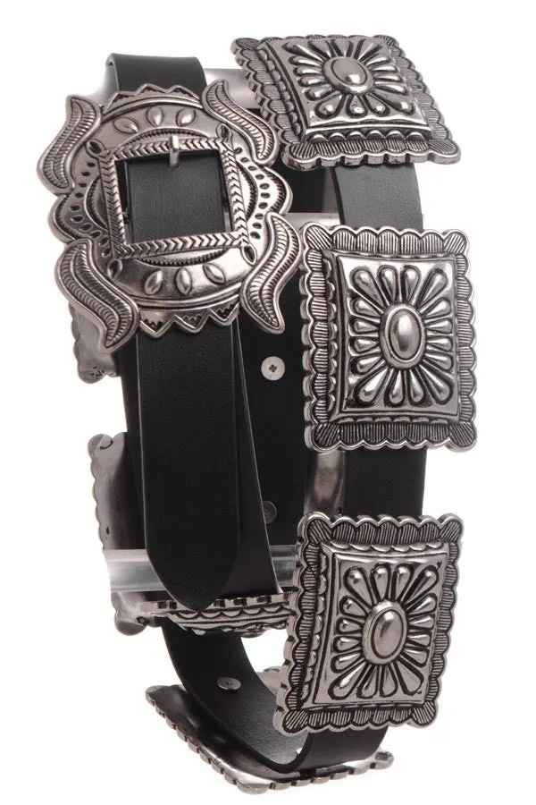Western Fashion Belt Accessory: Leather with Conchos