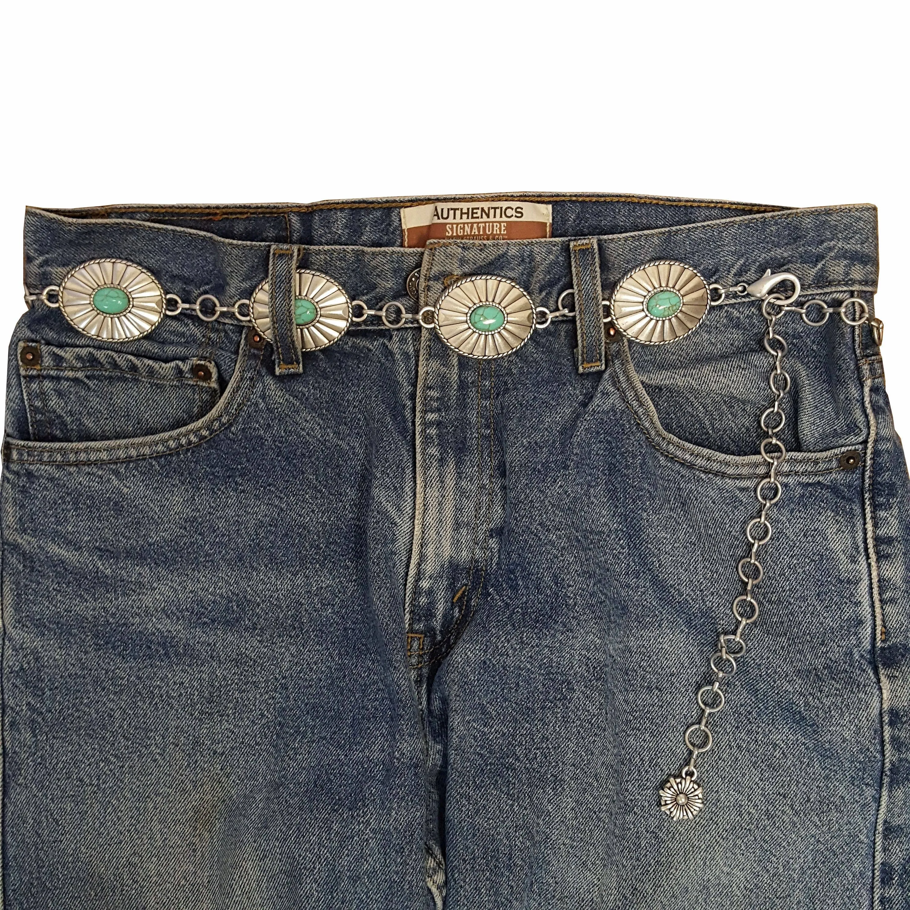 Western Oval Concho Chain belt with stones