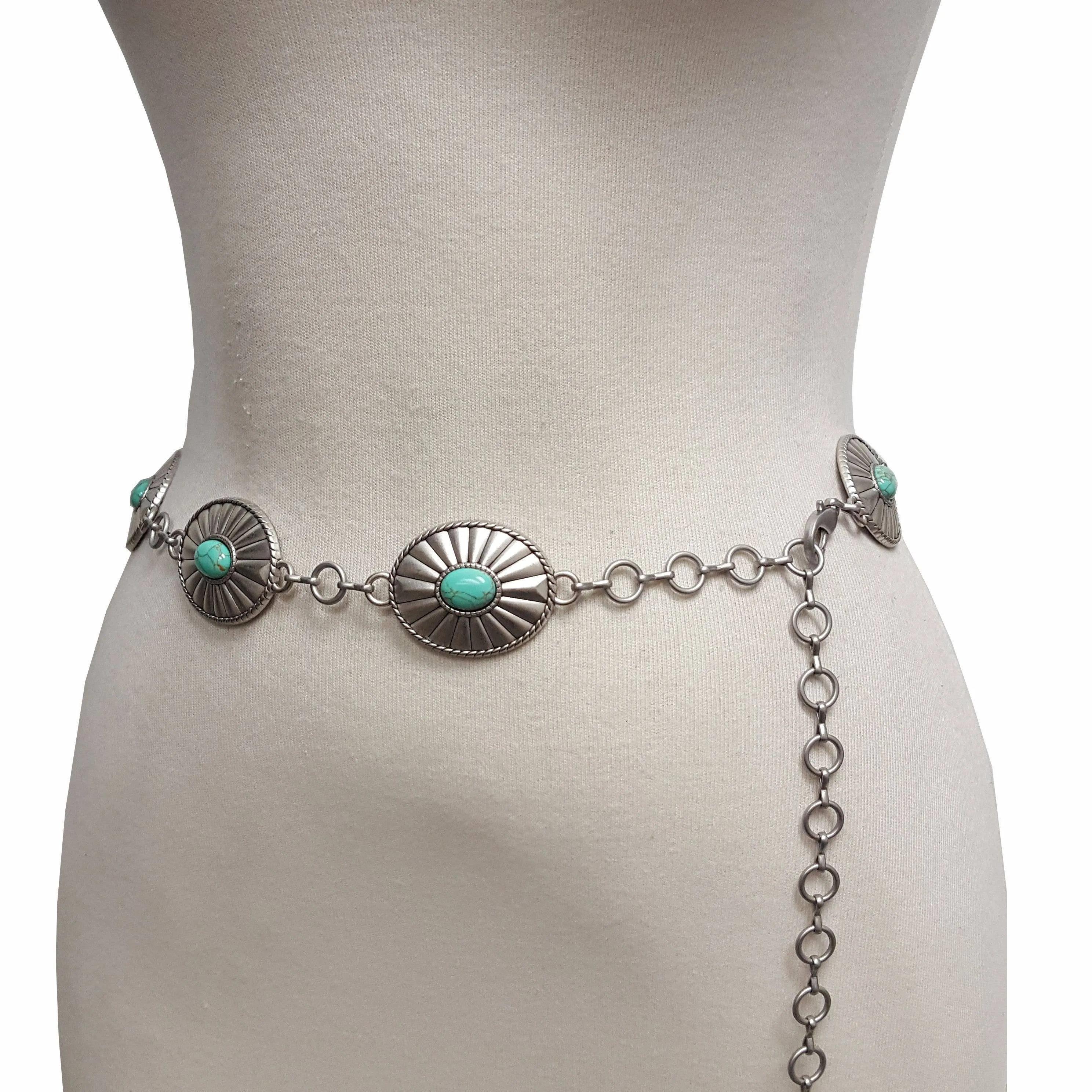 Western Oval Concho Chain belt with stones