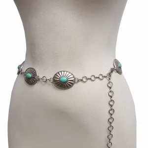 Western Oval Concho Chain belt with stones
