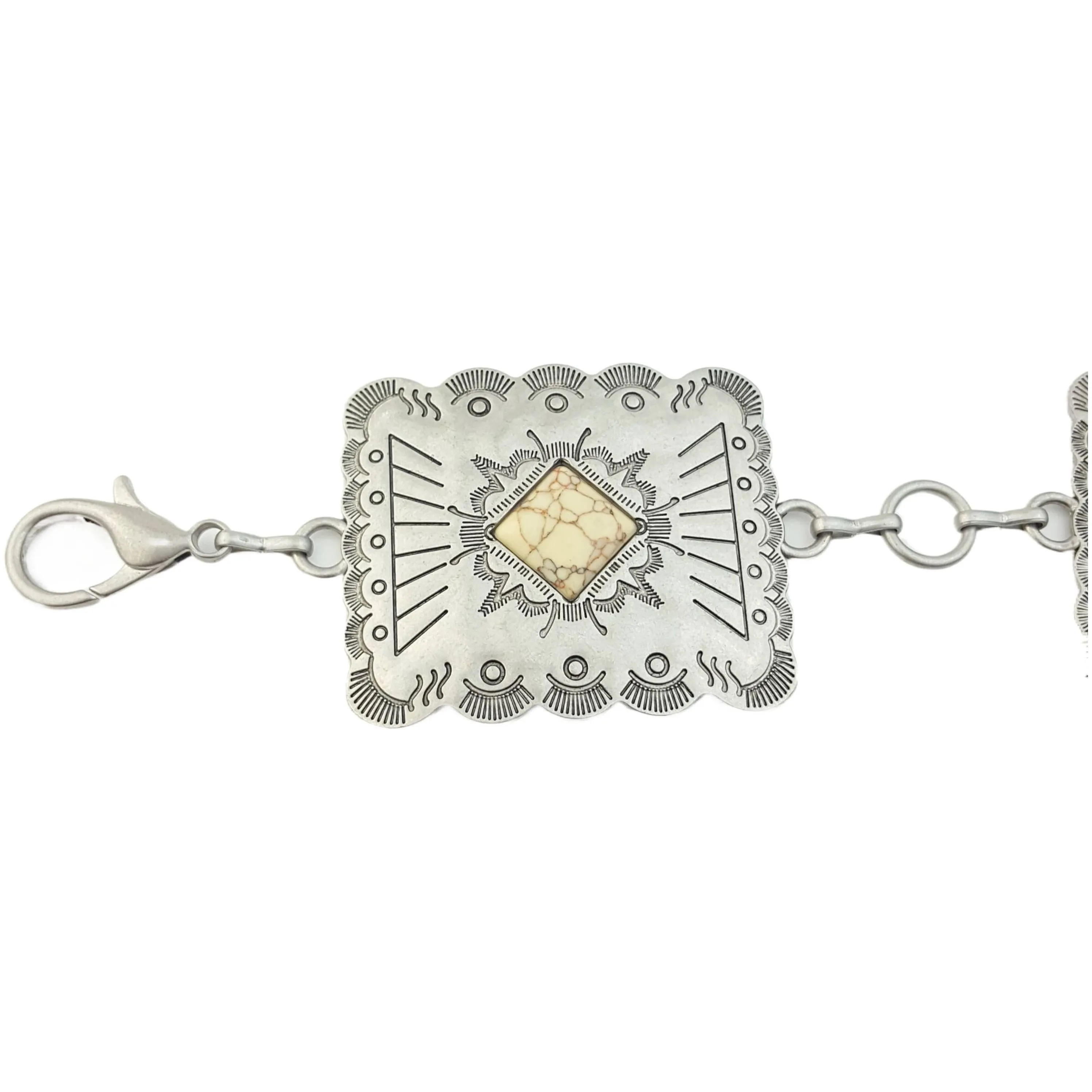 Western Silver Rectangular Concho Chain belt with stones