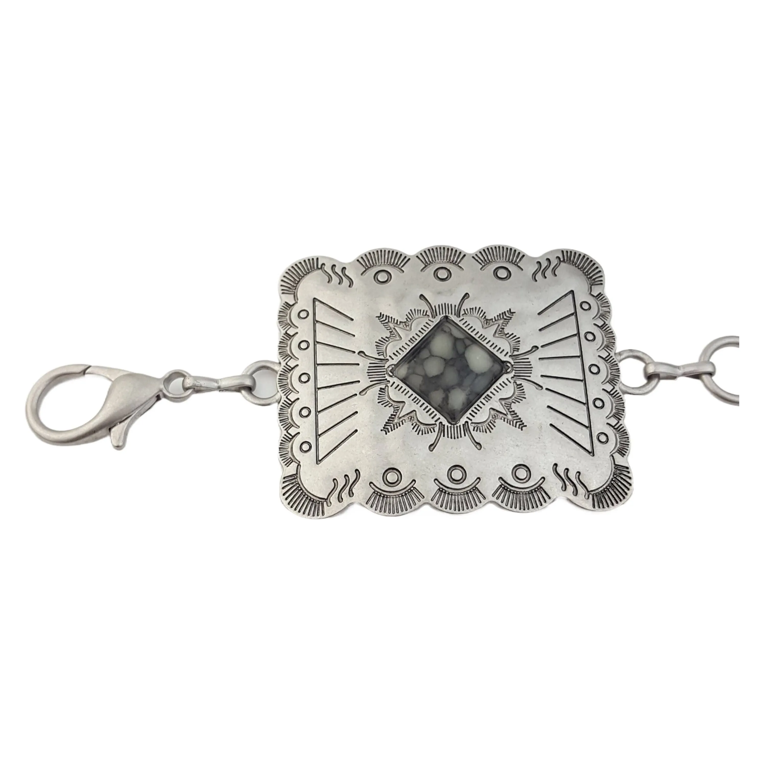 Western Silver Rectangular Concho Chain belt with stones
