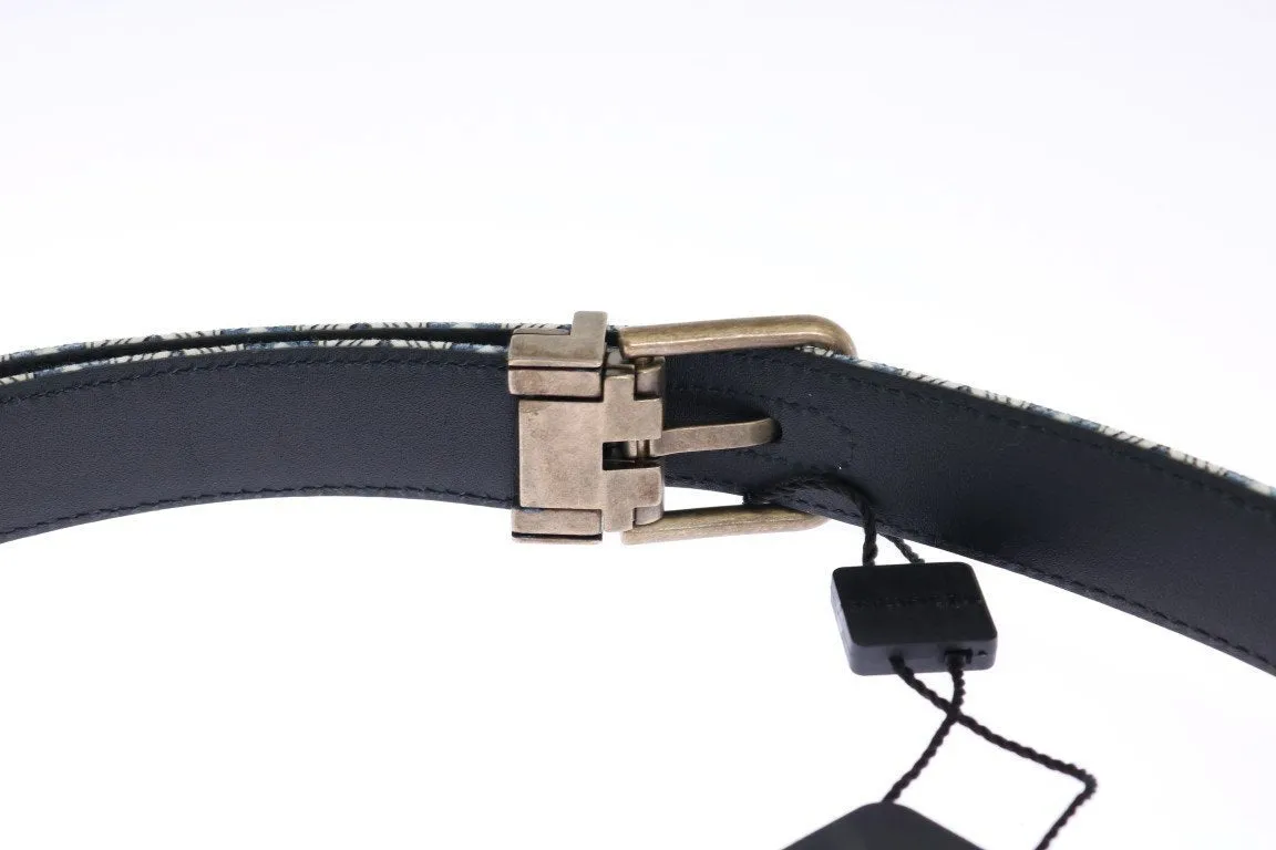 White Blue Denim Majolica Leather Belt