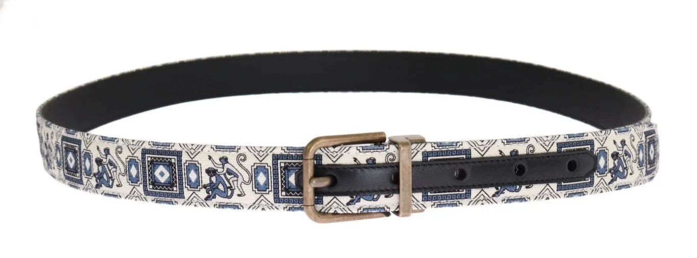 White Blue Denim Majolica Leather Belt