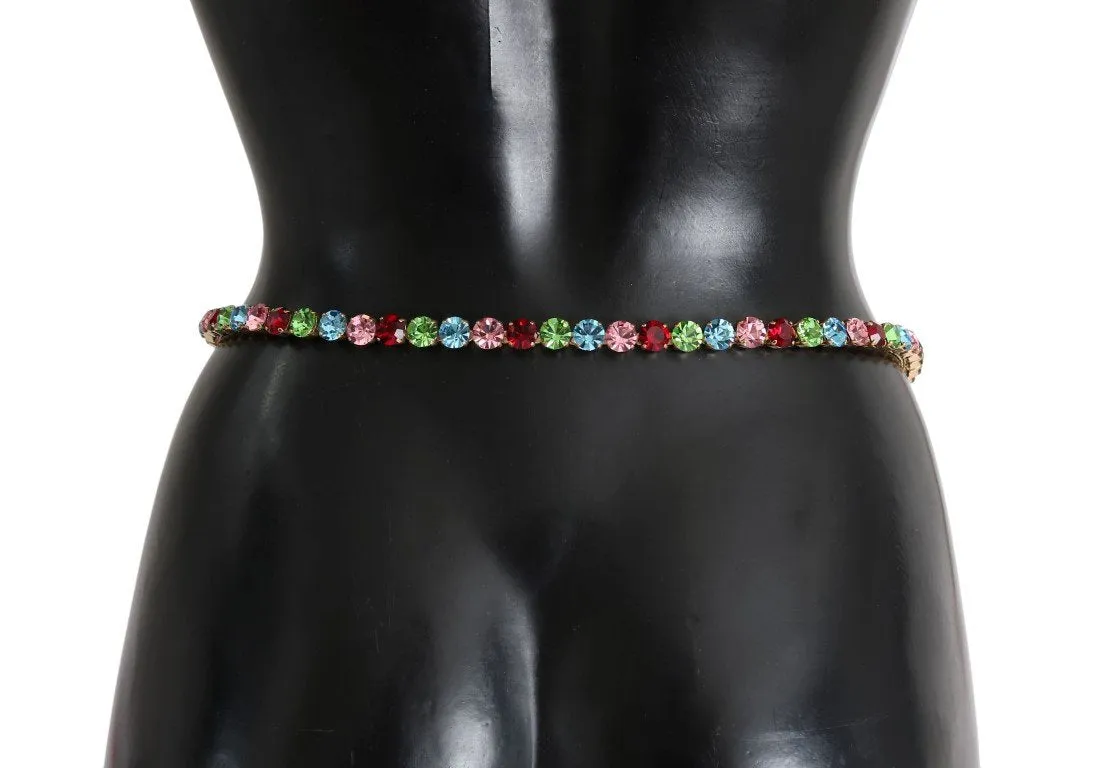 White Leather Crystal Gold Belt