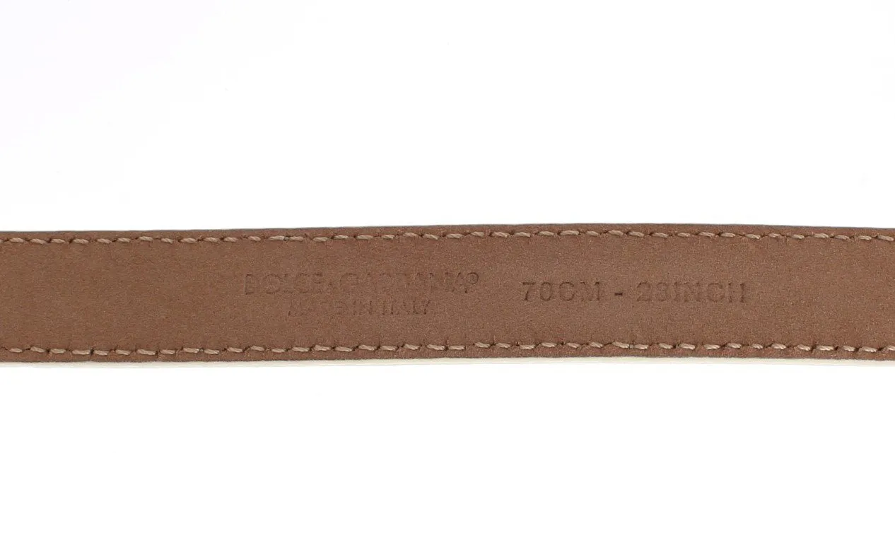 White Leather Gold Buckle Logo Waist Belt