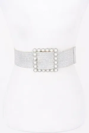 Wide Pearl Buckle Elastic Belt