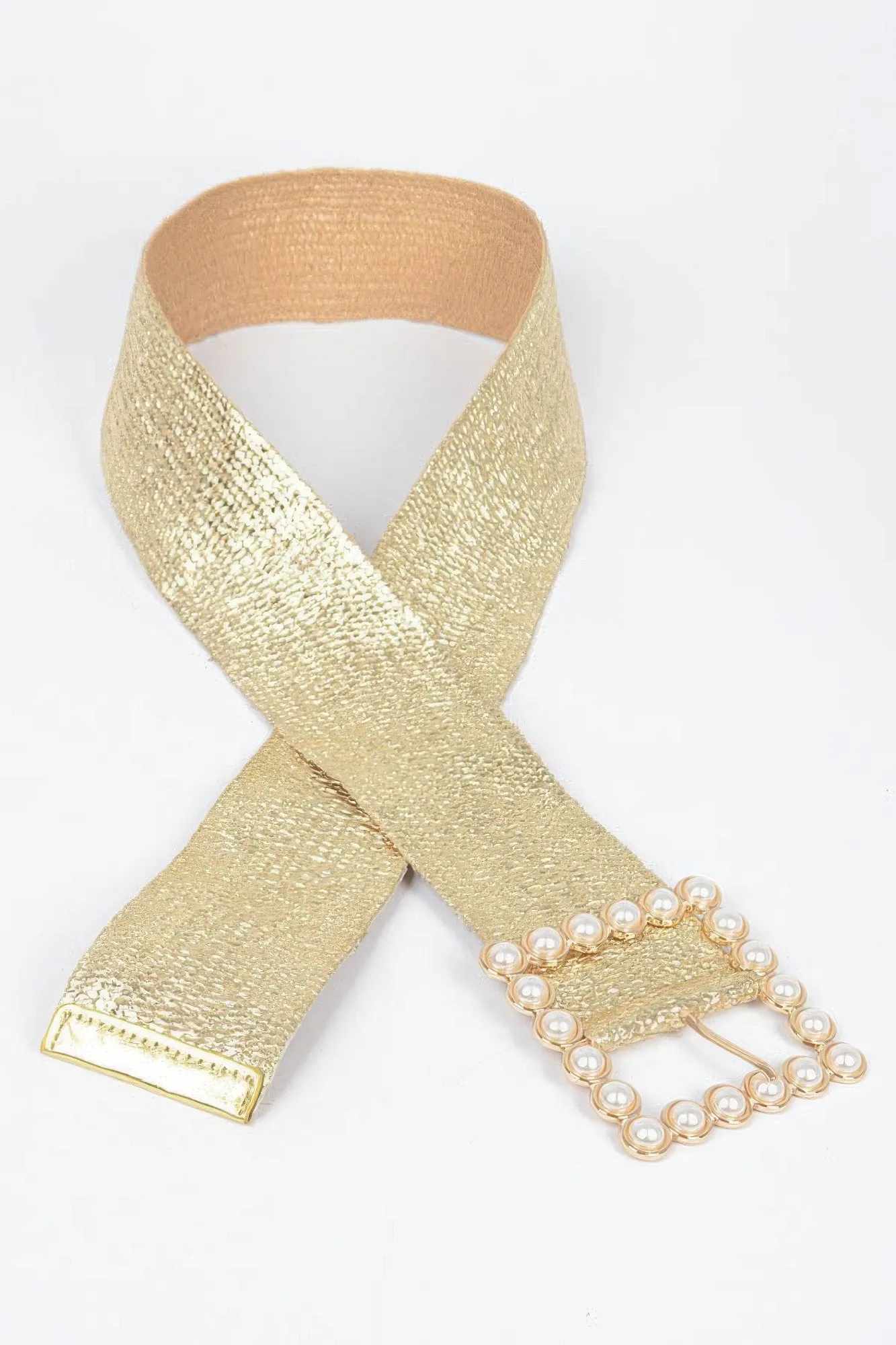 Wide Pearl Buckle Elastic Belt