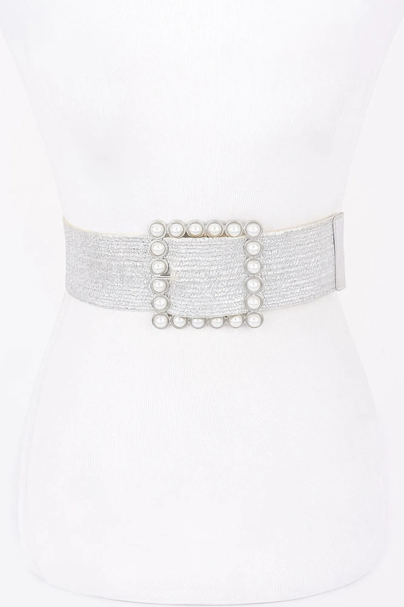 Wide Pearl Buckle Elastic Belt