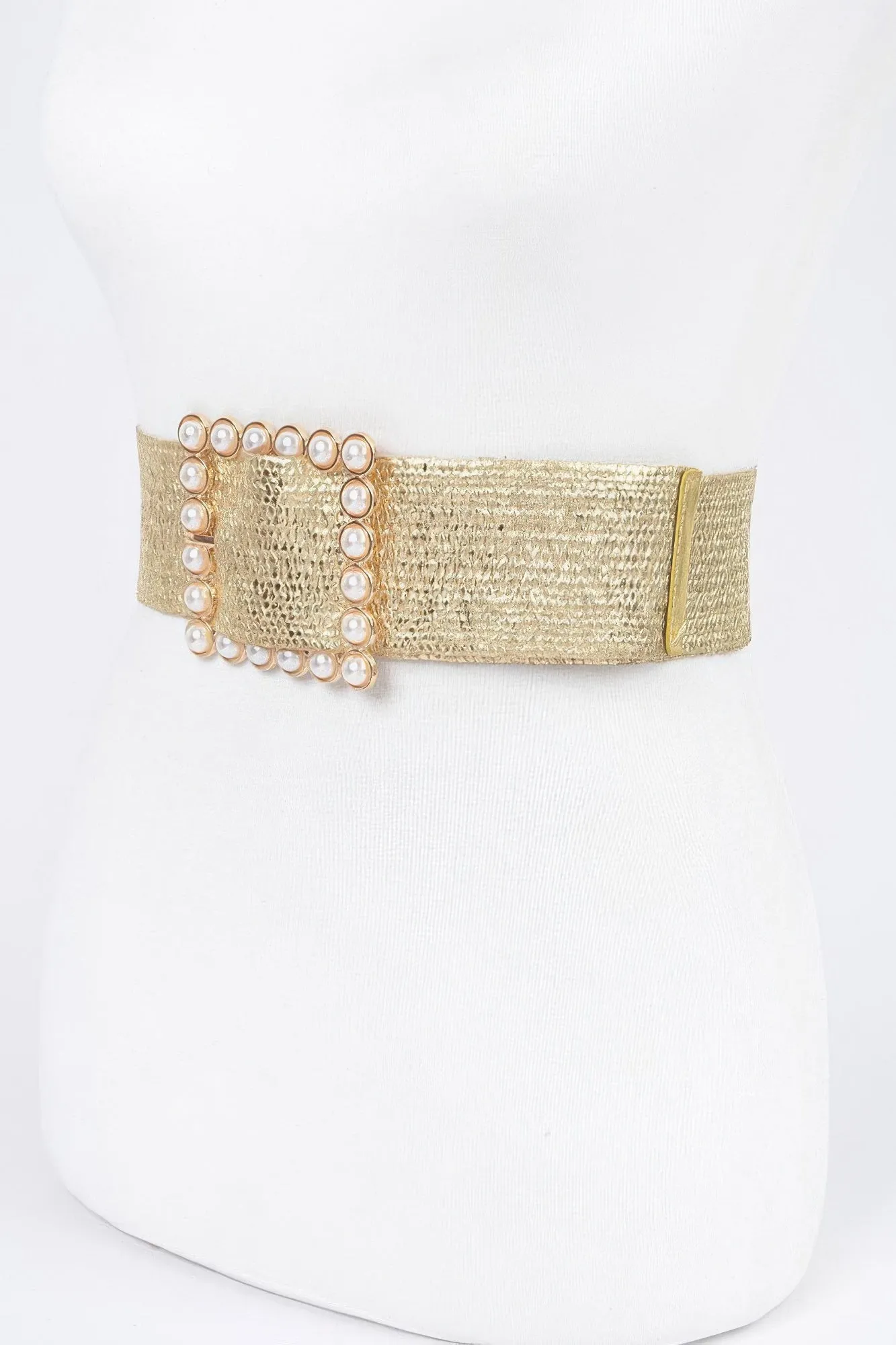 Wide Pearl Buckle Elastic Belt