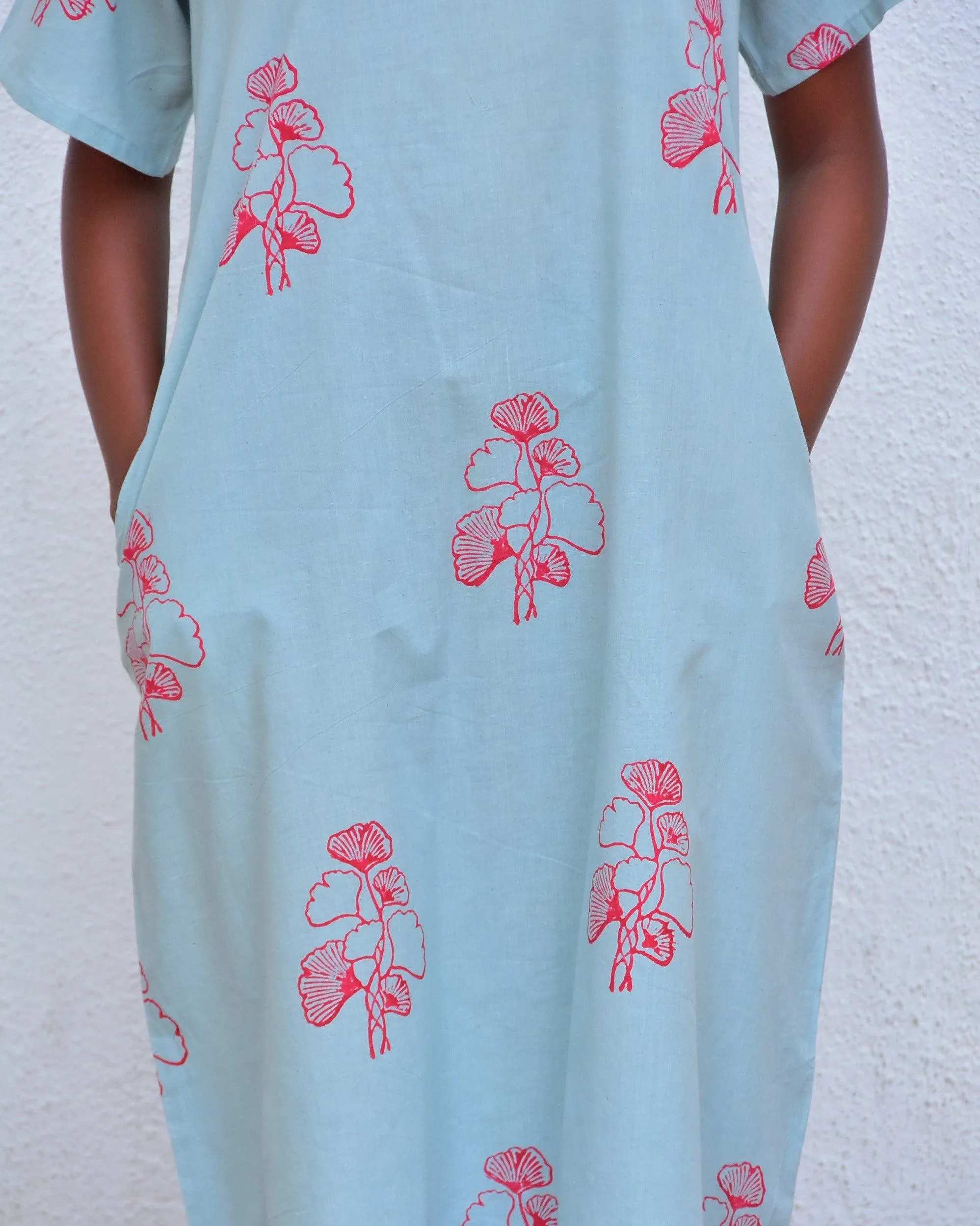 Wildflower Light Blue Handblockprinted Dress - Hmbd