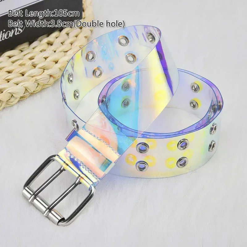 Women Clear Full Grommet Belt Female Disigner Punk Rivet Pin Buckle Waist Resin Plastic PVC Trouser Jeans Transparent Belts